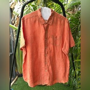 Tommy Bahama Sunset Orange Men’s Casual Short Sleeve ButtonDown 100% Linen